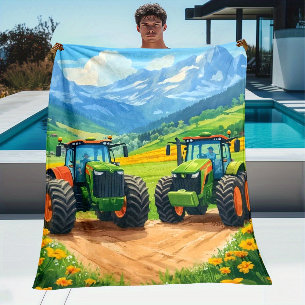 Tractor Farm Scene Fleece Blan – Agriculture Farming For Kids recenzja i cena