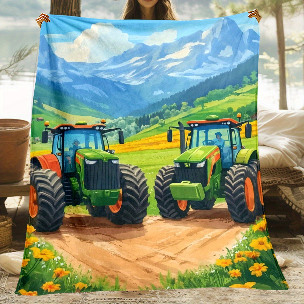 Tractor Farm Scene Fleece Blan – Agriculture Farming For Kids recenzja i cena