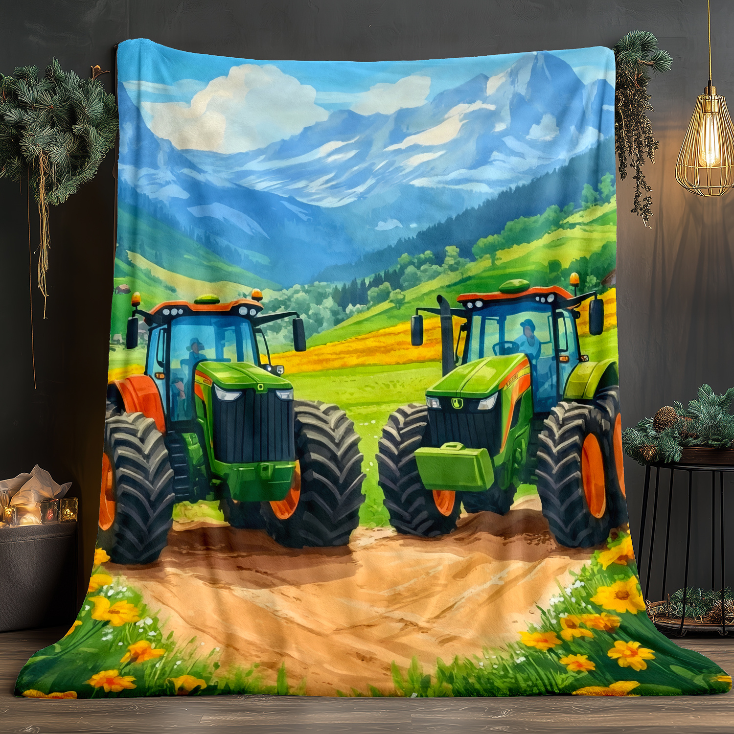 Tractor Farm Scene Fleece Blan – Agriculture Farming For Kids recenzja i cena