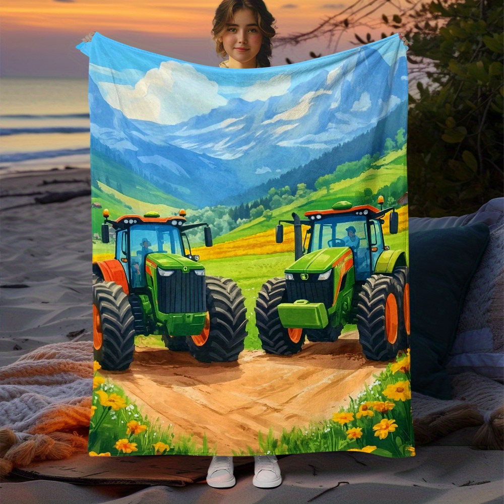 Tractor Farm Scene Fleece Blan – Agriculture Farming For Kids recenzja i cena